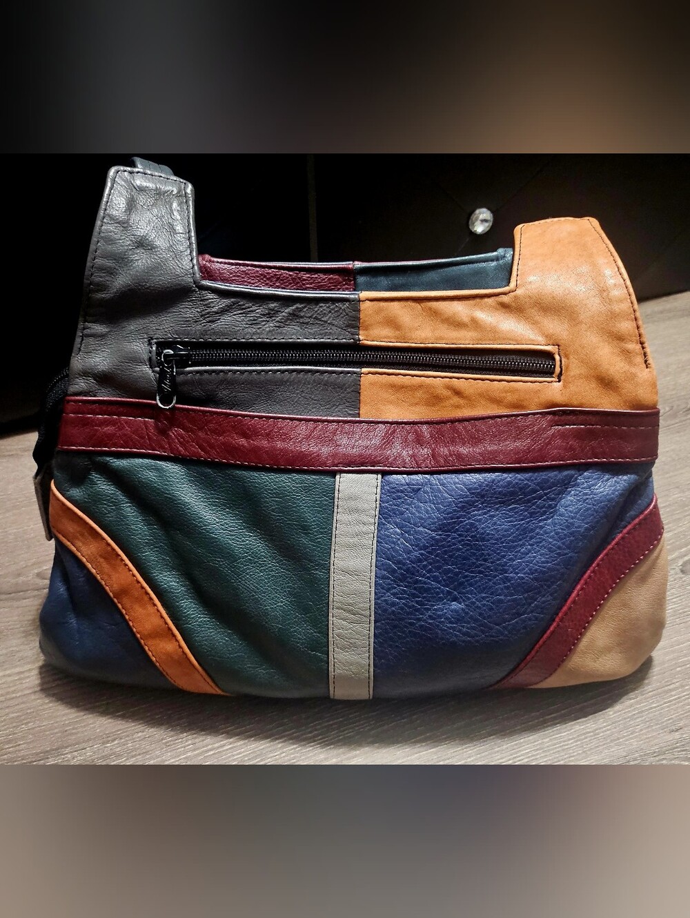 Vintage Patchwork Genuine Leather Colorblock Shoulder Purse